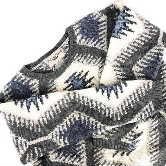 THE LIMITED Y2K hand knit Aztec Wool Cotton Sweater M cabincore country Western - Picture 6 of 7